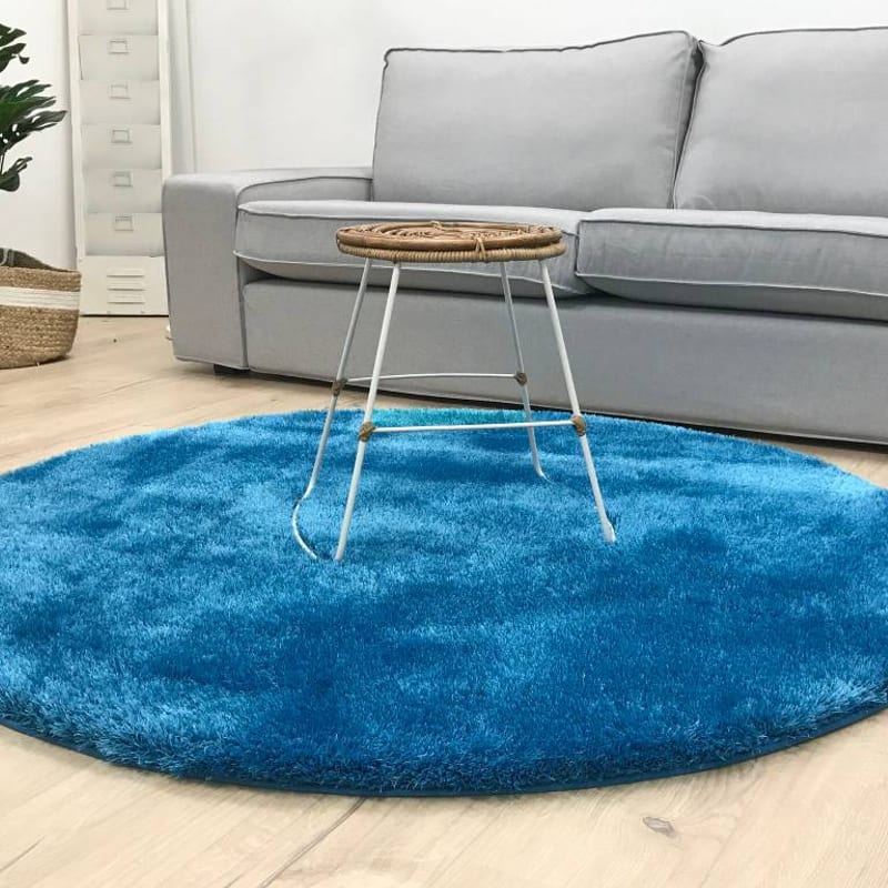 Ross 33 - Rond hoogpolig vloerkleed in blauwe kleursamenstelling
