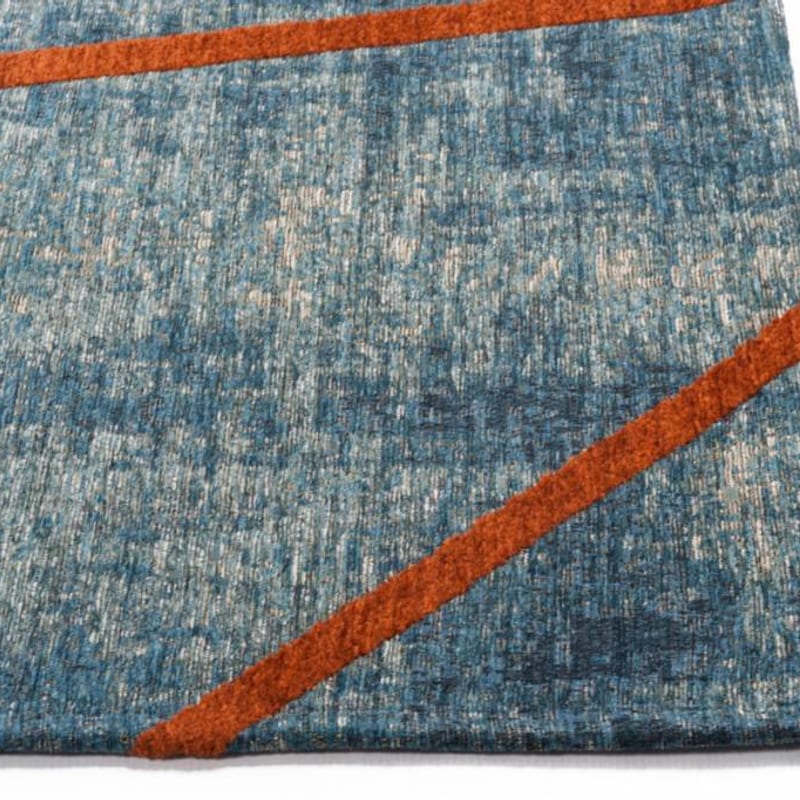 Hailey 33 - Prachtig geometrisch vloerkleed in azuurblauwe en oranje/rode kleursamenstelling