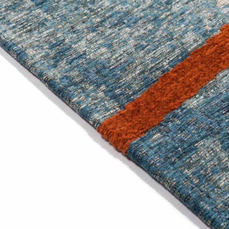 Hailey 33 - Prachtig geometrisch vloerkleed in azuurblauwe en oranje/rode kleursamenstelling