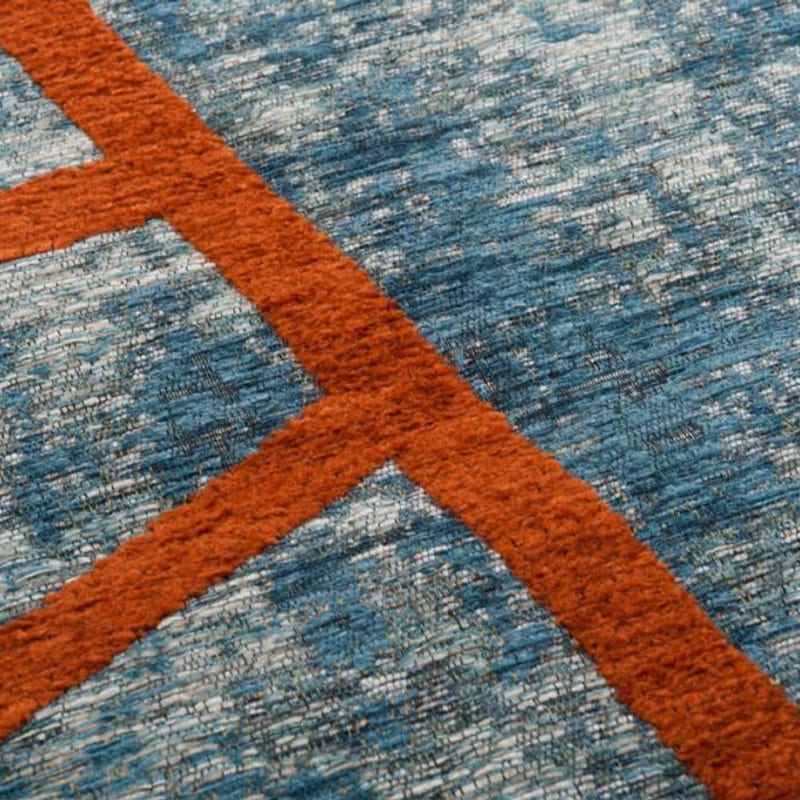 Hailey 33 - Prachtig geometrisch vloerkleed in azuurblauwe en oranje/rode kleursamenstelling