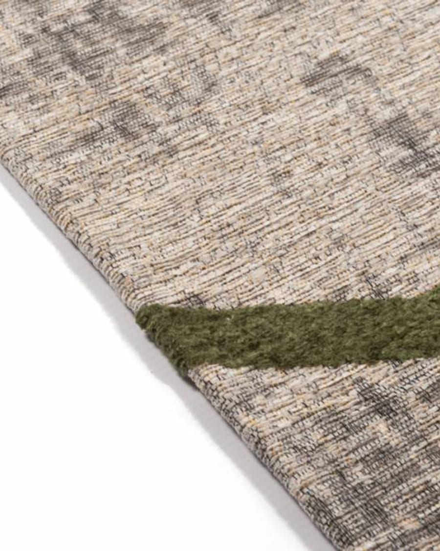 Hailey 52 - Prachtig geometrisch vloerkleed in steengrijze en parelmoer donkergroene kleursamenstelling