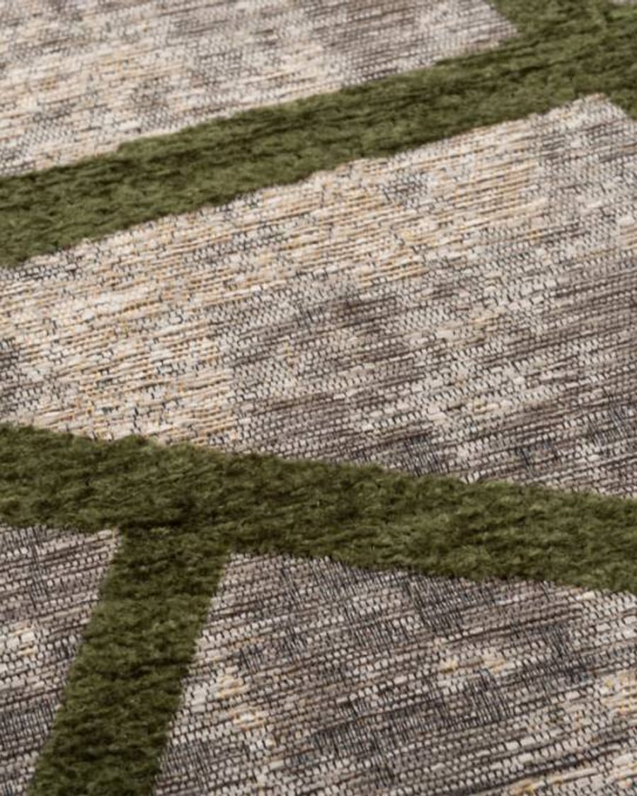Hailey 52 - Prachtig geometrisch vloerkleed in steengrijze en parelmoer donkergroene kleursamenstelling