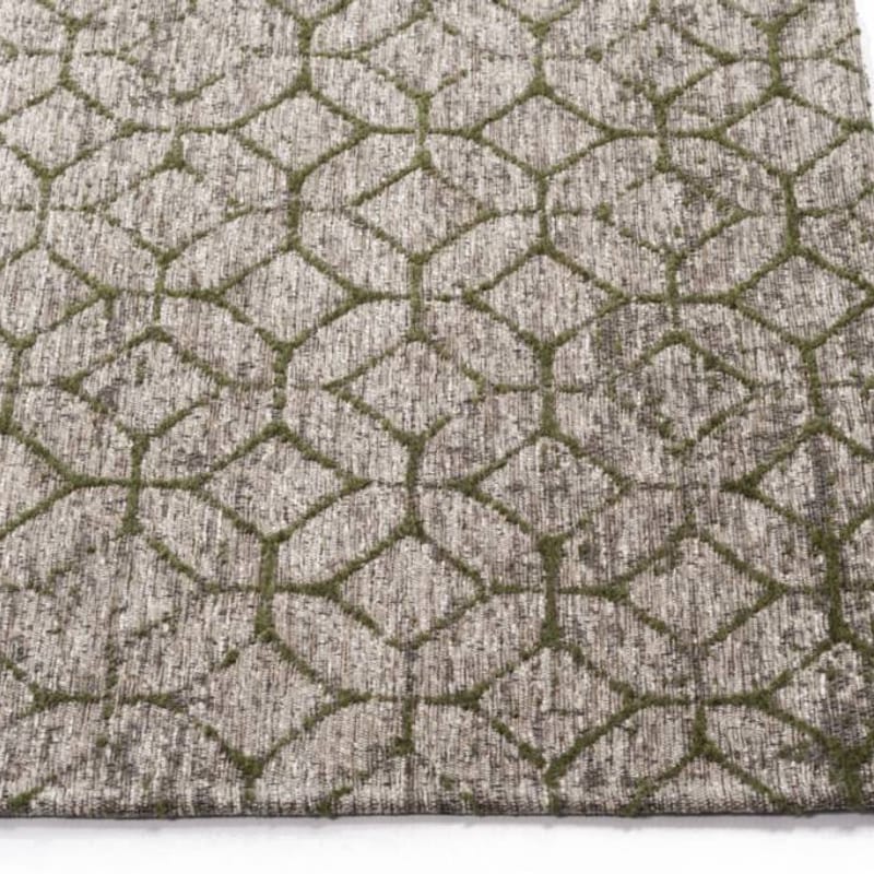 Noma 52 - Uniek geometrisch vloerkleed in steengrijze en donkergroene kleursamenstelling