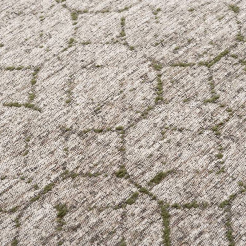 Noma 52 - Uniek geometrisch vloerkleed in steengrijze en donkergroene kleursamenstelling
