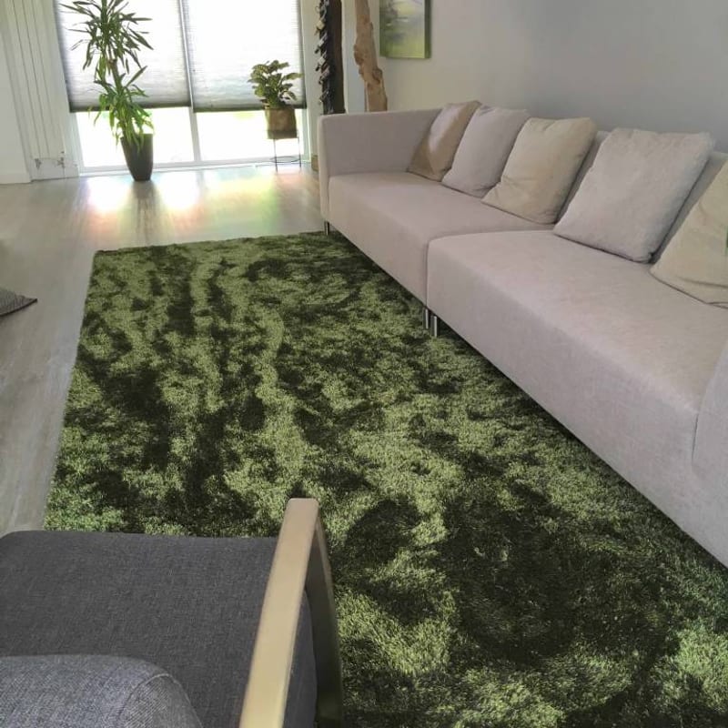 Ross 55 - Hoogpolig vloerkleed in antraciet/groene kleursamenstelling