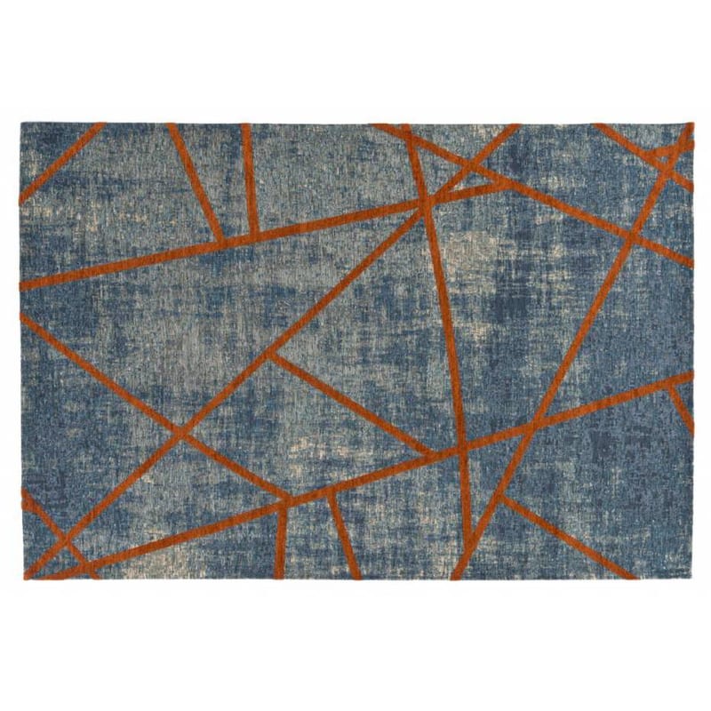 Hailey 33 - Prachtig geometrisch vloerkleed in azuurblauwe en oranje/rode kleursamenstelling