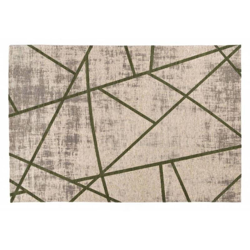 Hailey 52 - Prachtig geometrisch vloerkleed in steengrijze en parelmoer donkergroene kleursamenstelling