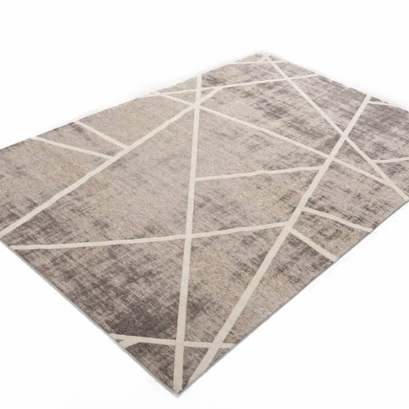 Hailey 12 - Prachtig geometrisch vloerkleed in steengrijze en crème/witte kleursamenstelling