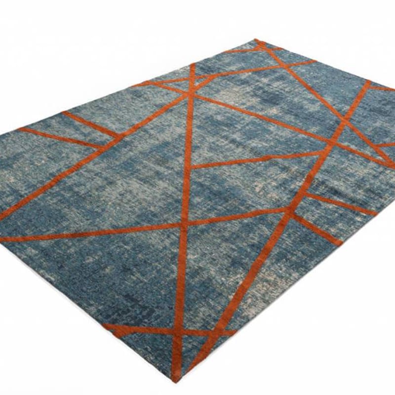 Hailey 33 - Prachtig geometrisch vloerkleed in azuurblauwe en oranje/rode kleursamenstelling