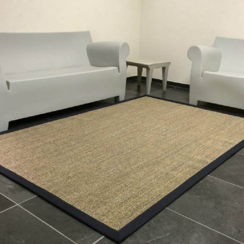 Premium 16 - Prachtig sisal vloerkleed in Naturel met Donkerblauwe band