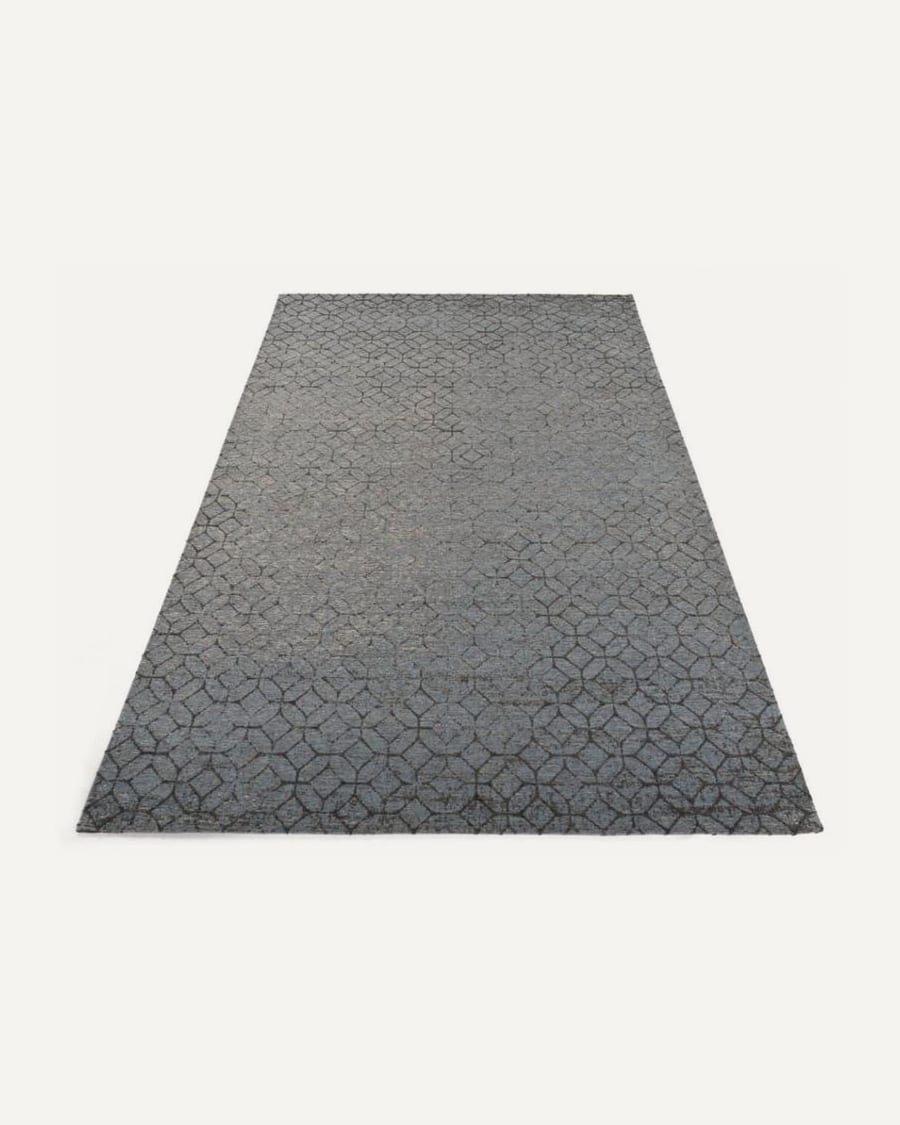 Noma 31 - Uniek geometrisch vloerkleed in pastelblauw met donkergrijze lijnen