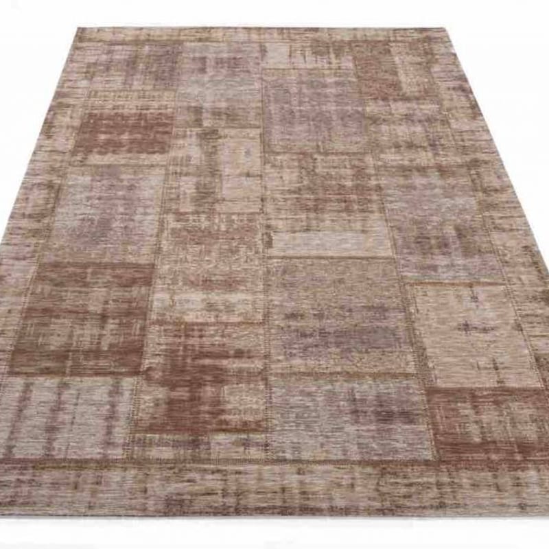 Enzo 12 - Vintage patchwork vloerkleed in Licht bruin