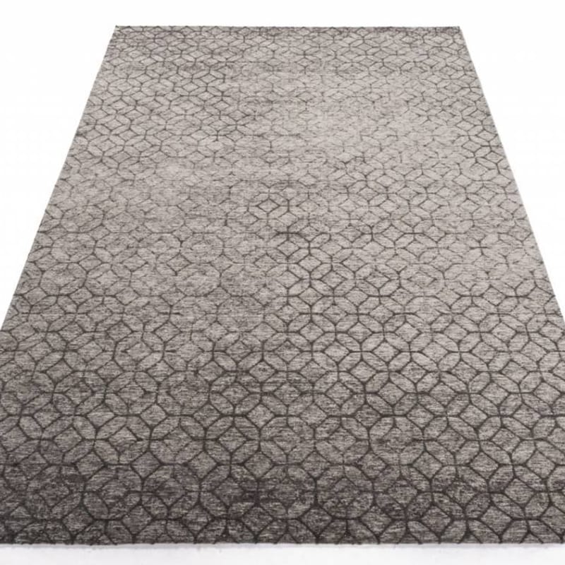 Noma 22 - Uniek geometrisch vloerkleed in steengrijs met zachtgrijze lijnen