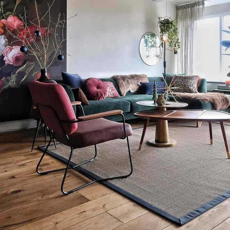 Premium 16 - Prachtig sisal vloerkleed in Naturel met Donkerblauwe band