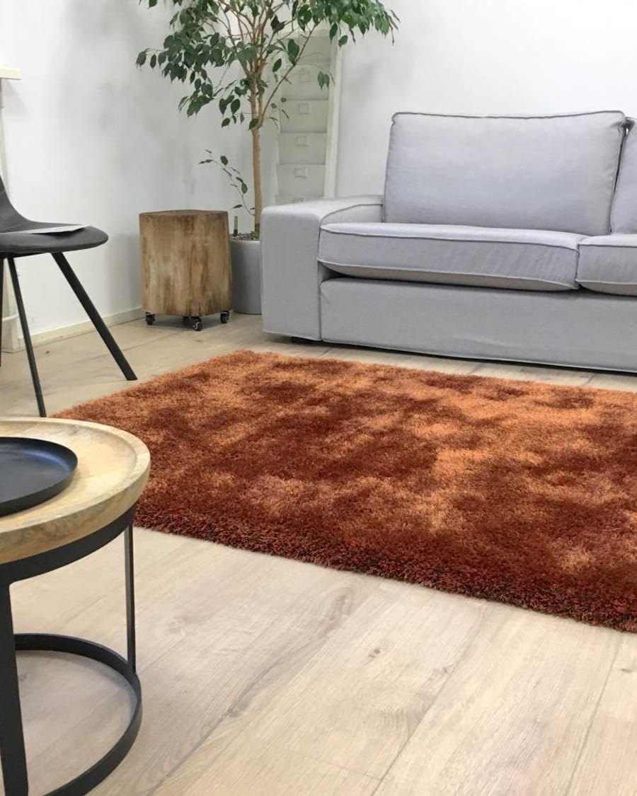 Ross 63 - Uniek hoogpolig vloerkleed in Oranje/Bruine  kleursamenstelling