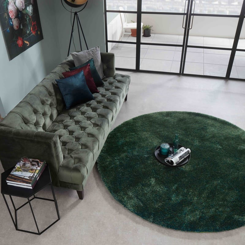 Ross 53 - Rond hoogpolig vloerkleed in blauw/groene kleurensamenstelling