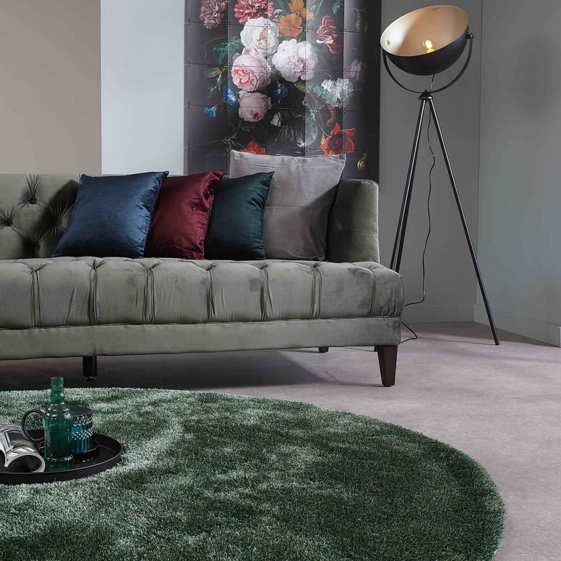 Ross 53 - Rond hoogpolig vloerkleed in blauw/groene kleurensamenstelling