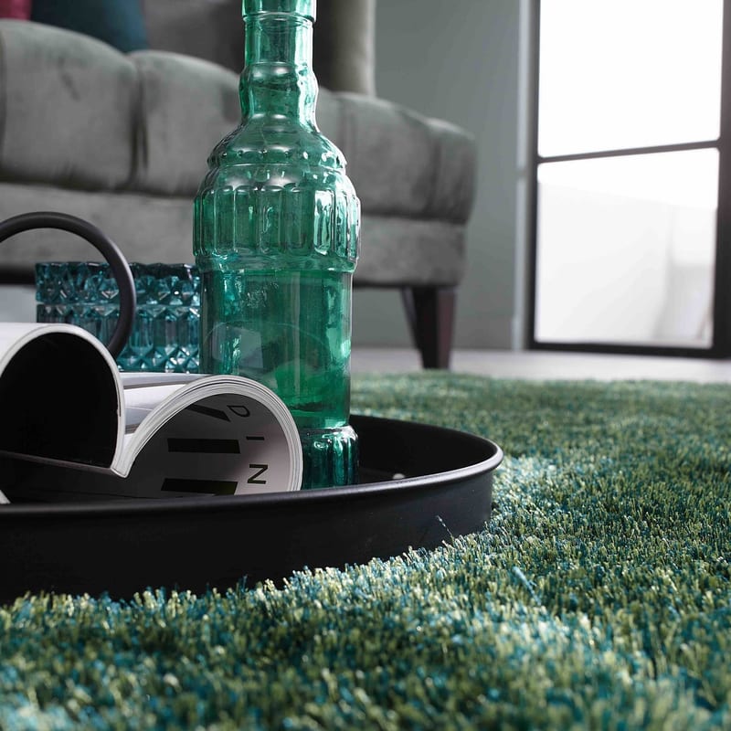 Ross 53 - Rond hoogpolig vloerkleed in blauw/groene kleurensamenstelling