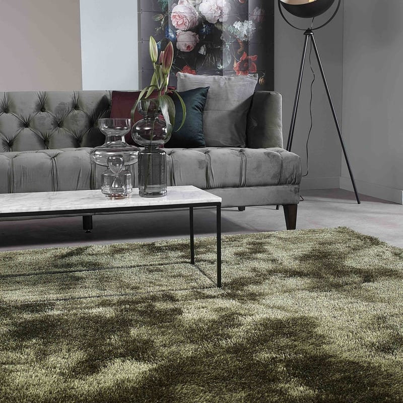 Ross 55 - Hoogpolig vloerkleed in antraciet/groene kleursamenstelling