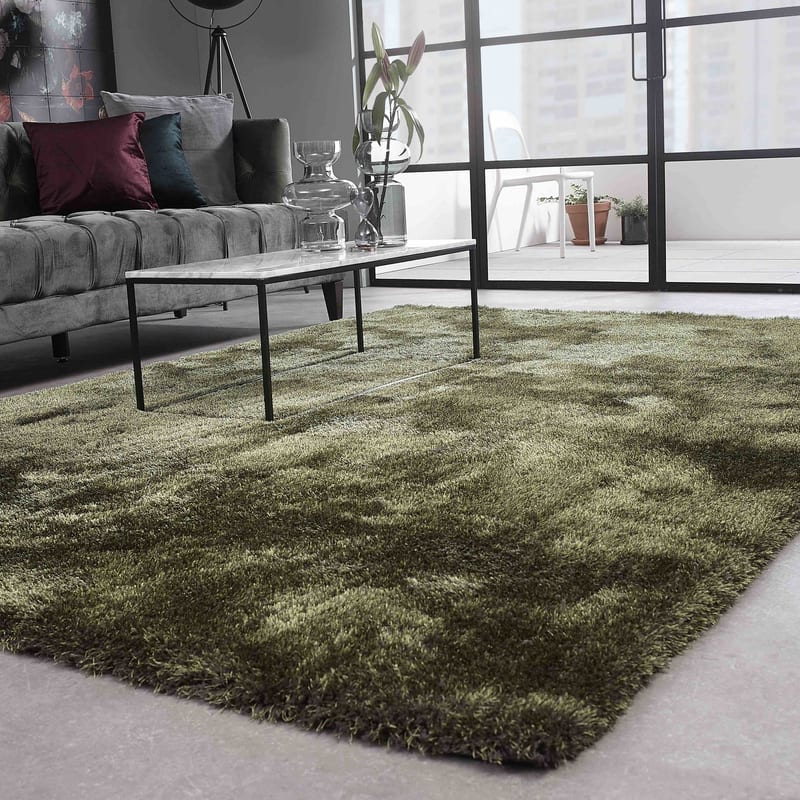 Ross 55 - Hoogpolig vloerkleed in antraciet/groene kleursamenstelling