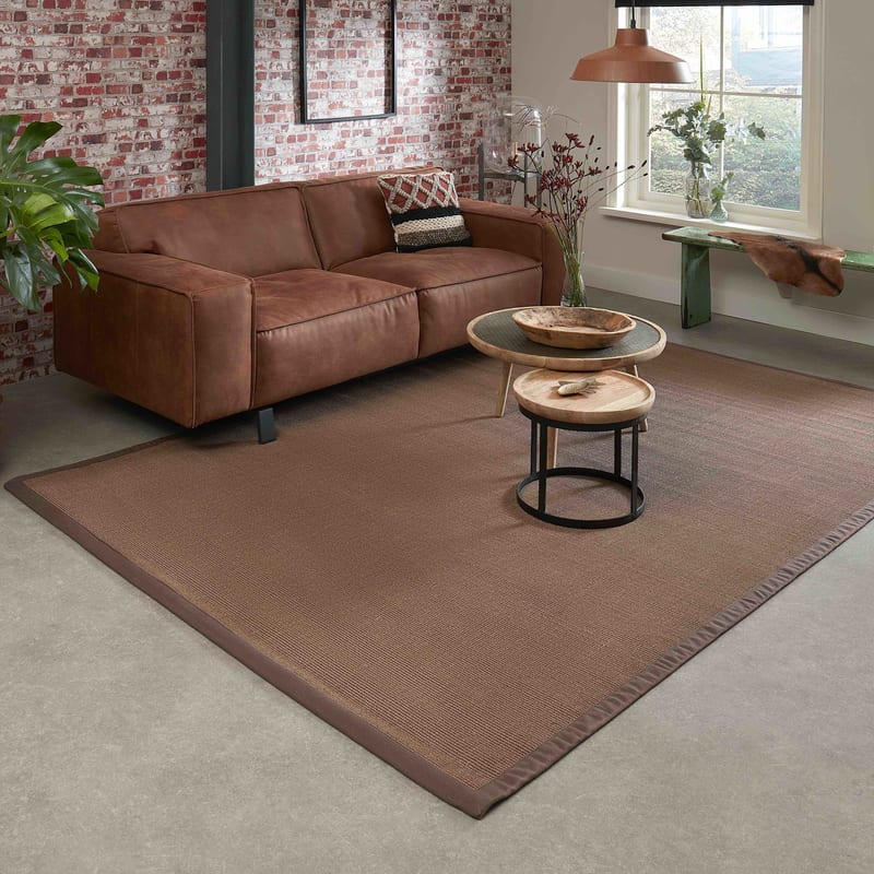 Premium 18 - Prachtig donkerbruin sisal vloerkleed met bijpassende band afwerking