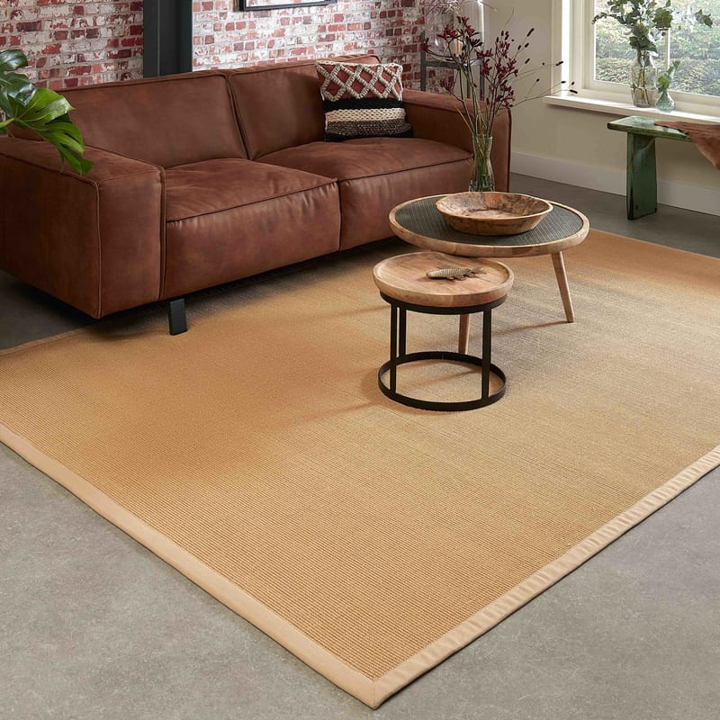 Premium 12 - Prachtig sisal vloerkleed in het beige met crème band