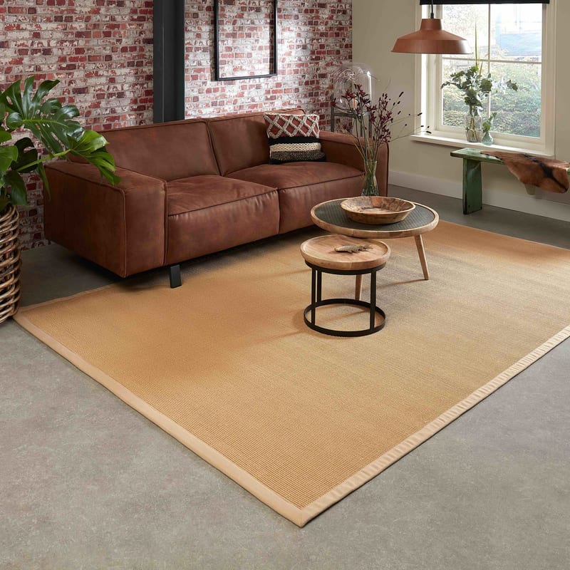Premium 12 - Prachtig sisal vloerkleed in het beige met crème band