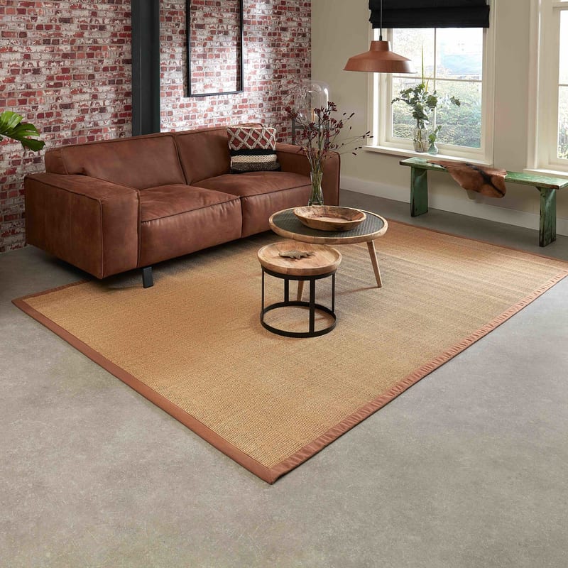 Premium 15 - Prachtig sisal vloerkleed in het Oranje/Bruin met bijpassende band