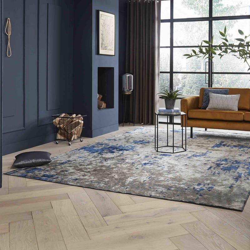 Velours vintage vloerkleed - Rousseau 36 - Donkerblauw