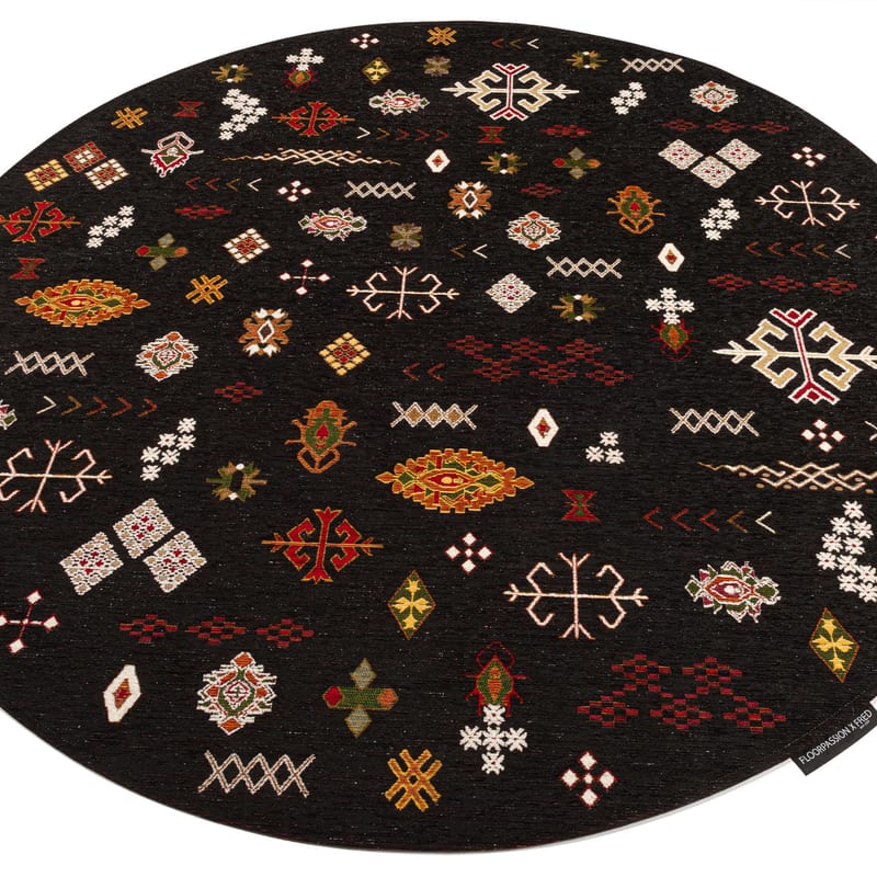 Bolivian Etis Black 25 - Rond Vloerkleed Floorpassion X Fred