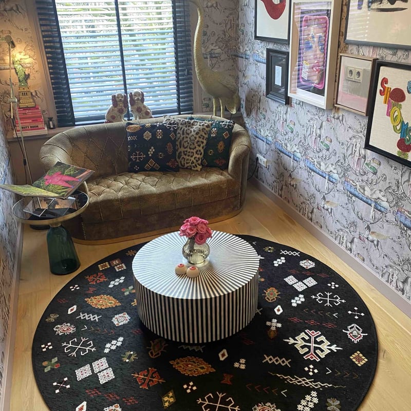 Bolivian Etis Black 25 - Rond Vloerkleed Floorpassion X Fred