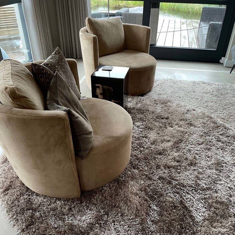 Chester 15 - Rond hoogpolig vloerkleed in beige/bruin