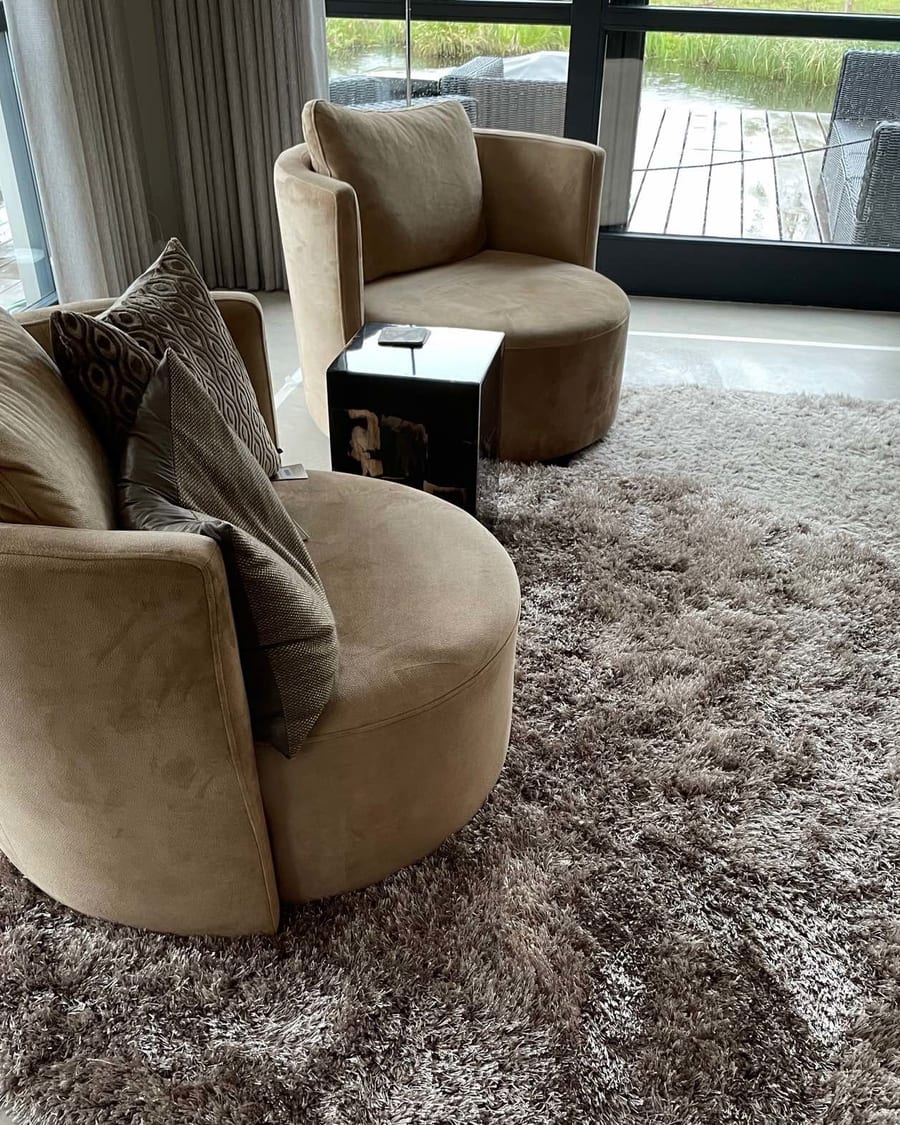 Chester 15 - Rond hoogpolig vloerkleed in beige/bruin