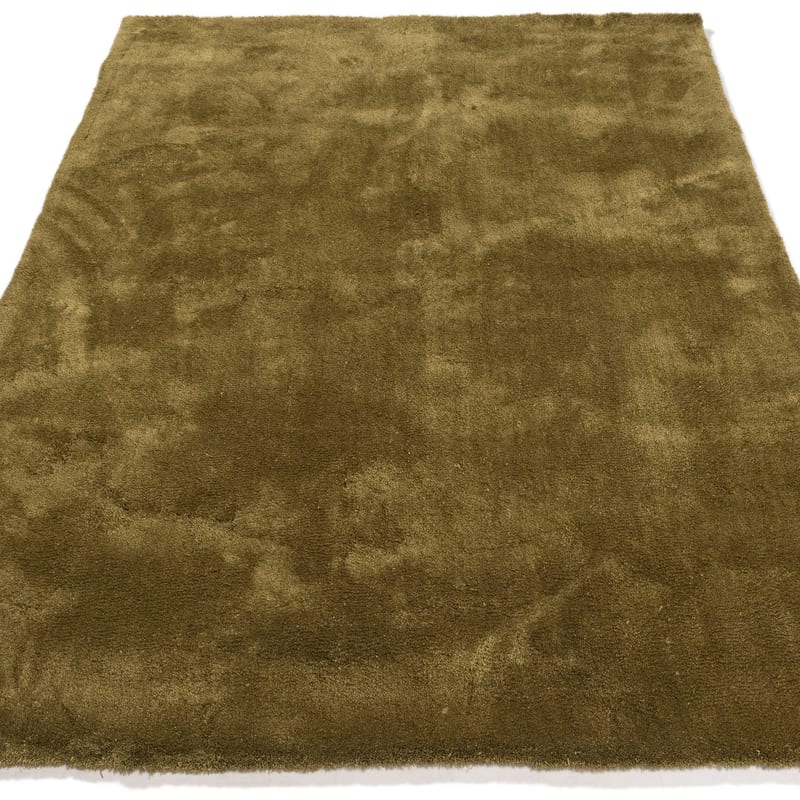 Sandro 54 - Modern hoogpolig vloerkleed in Olive Green