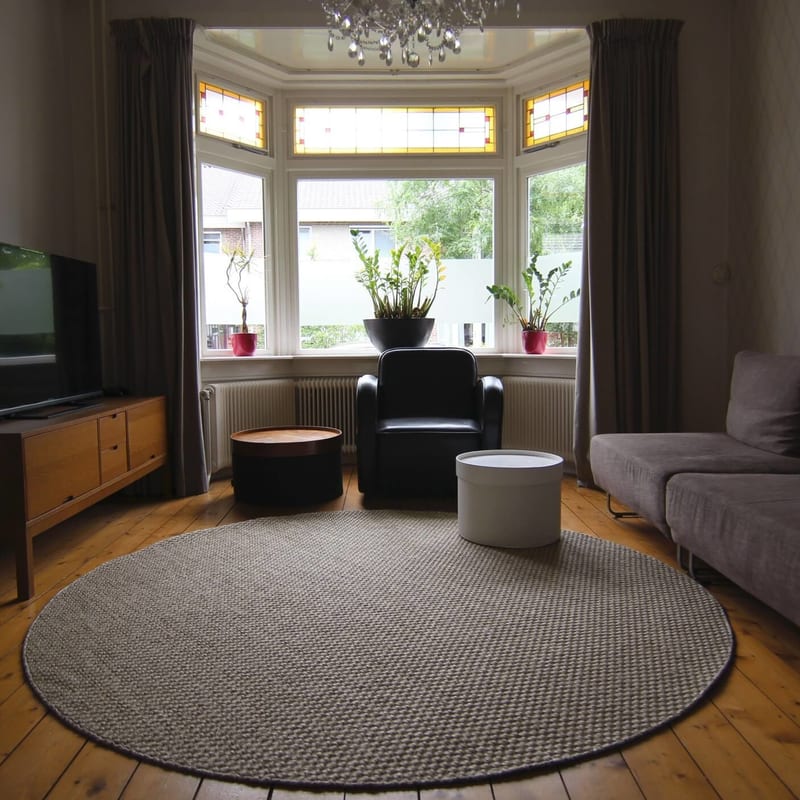 Havard 21 - Rond sisal vloerkleed Zilvergrijs met Katoenen bandafwerking