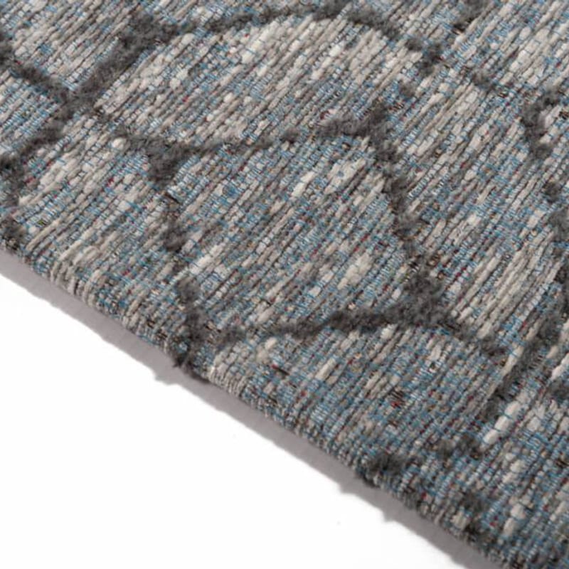 Noma 31 - Rond geometrisch vloerkleed in pastelblauw met donkergrijze lijnen