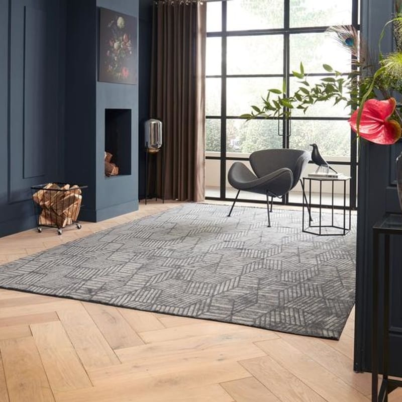 Velours grijs geometrisch vloerkleed - Romain  23 Grey
