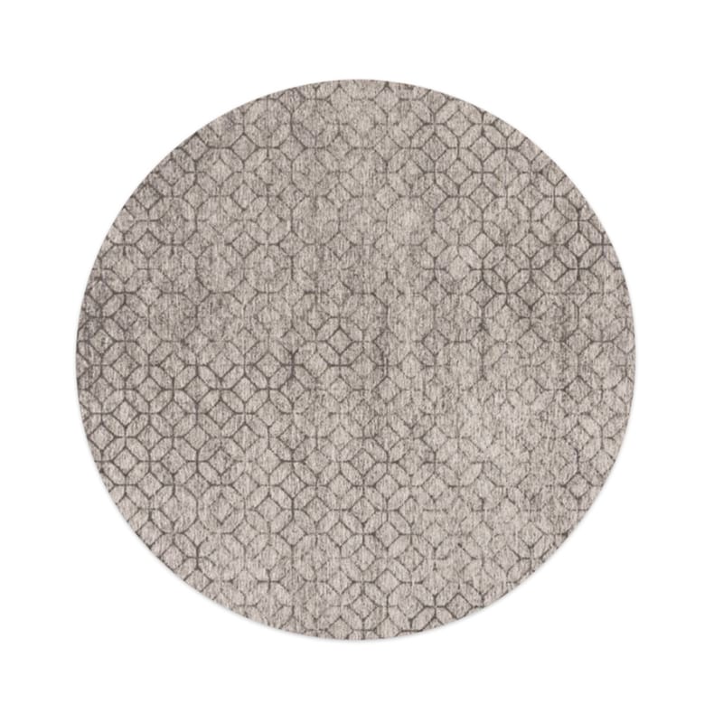 Noma 22 - Rond geometrisch vloerkleed in steengrijs met zachtgrijze lijnen