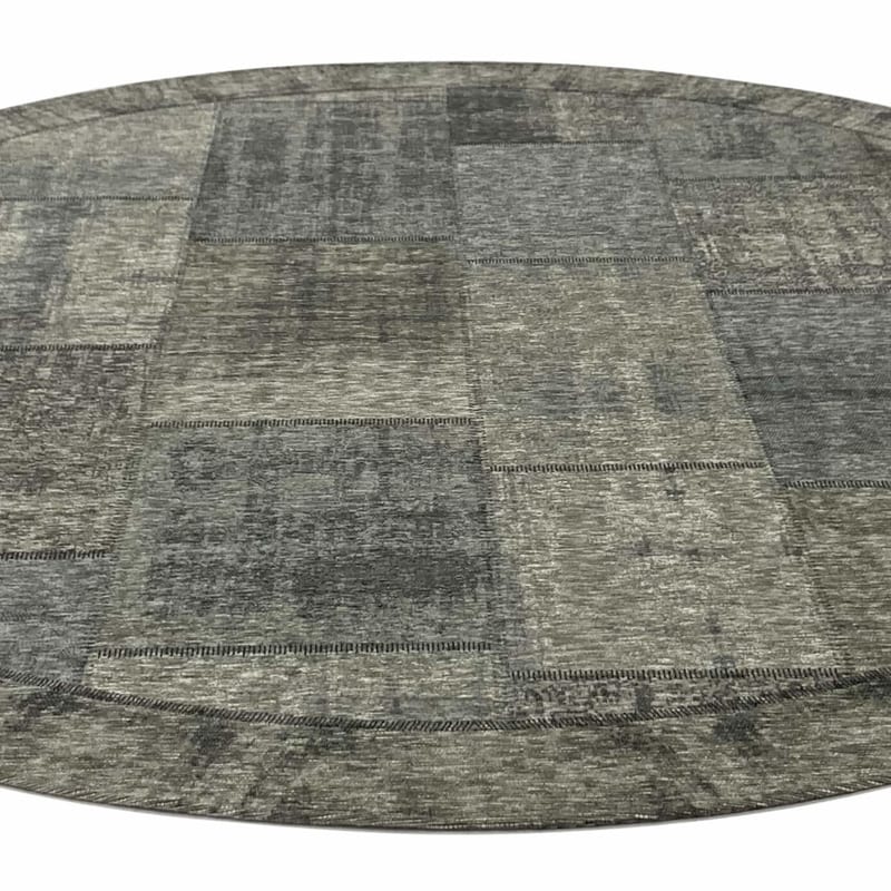 Enzo 23- Rond vintage vloerkleed antraciet grijze kleurstelling