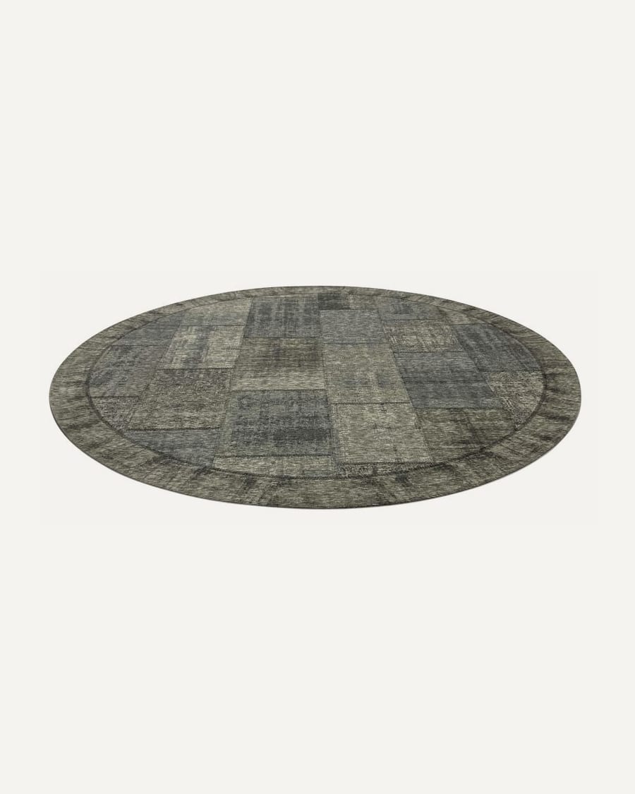 Enzo 23- Rond vintage vloerkleed antraciet grijze kleurstelling