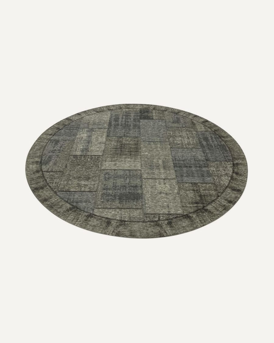 Enzo 23- Rond vintage vloerkleed antraciet grijze kleurstelling