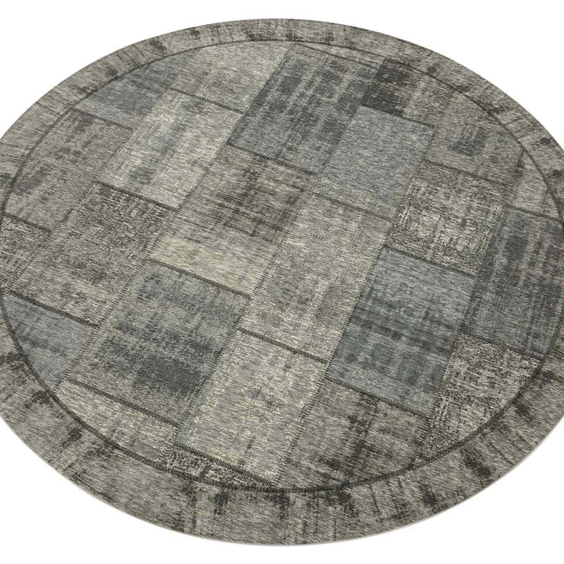 Enzo 23- Rond vintage vloerkleed antraciet grijze kleurstelling