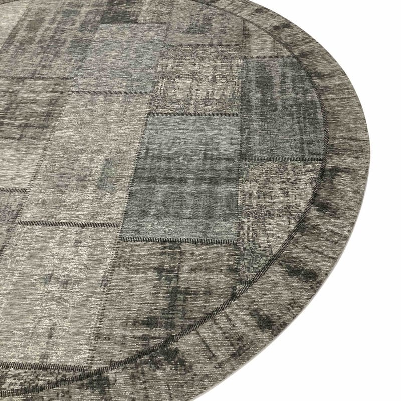 Enzo 23- Rond vintage vloerkleed antraciet grijze kleurstelling