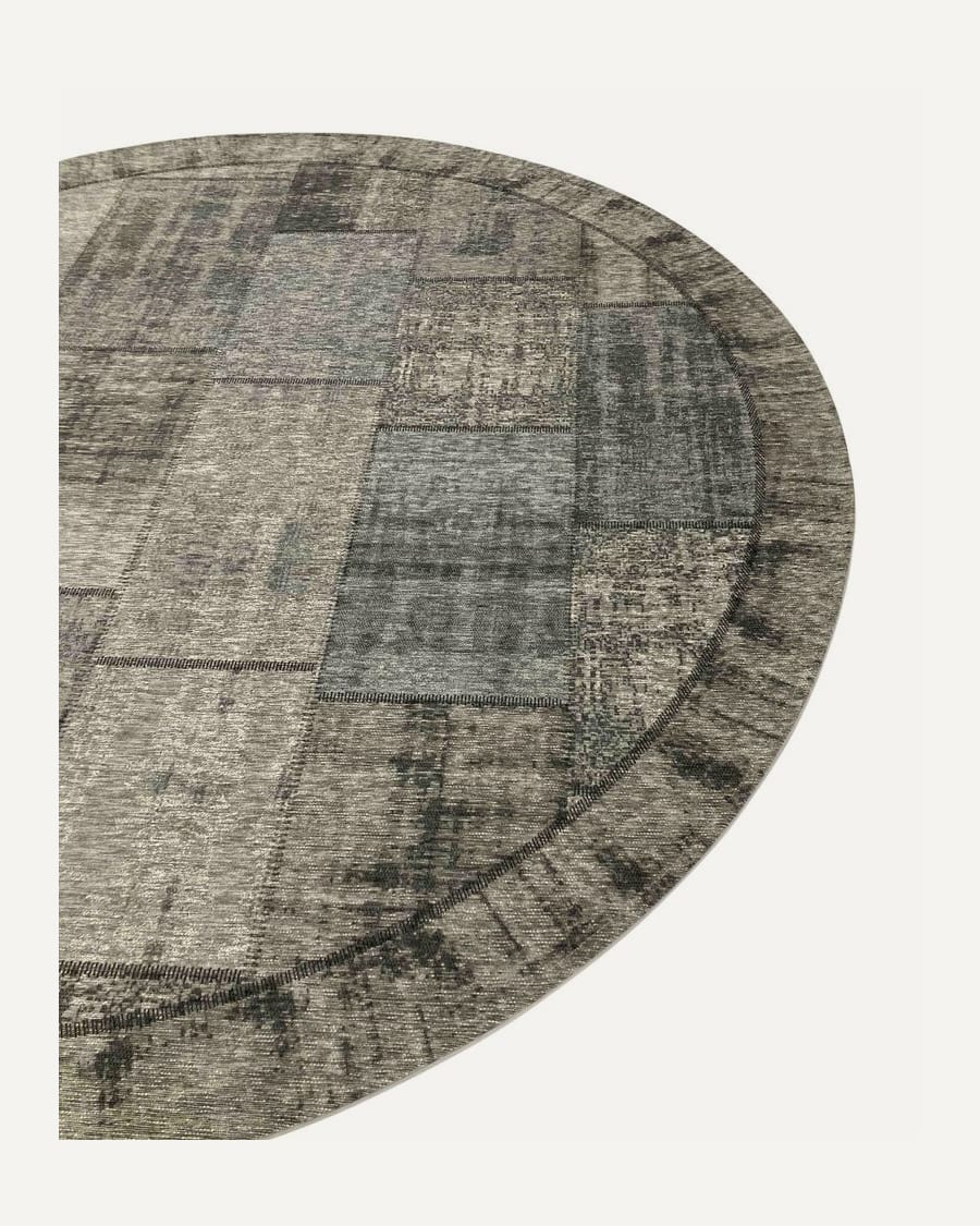 Enzo 23- Rond vintage vloerkleed antraciet grijze kleurstelling