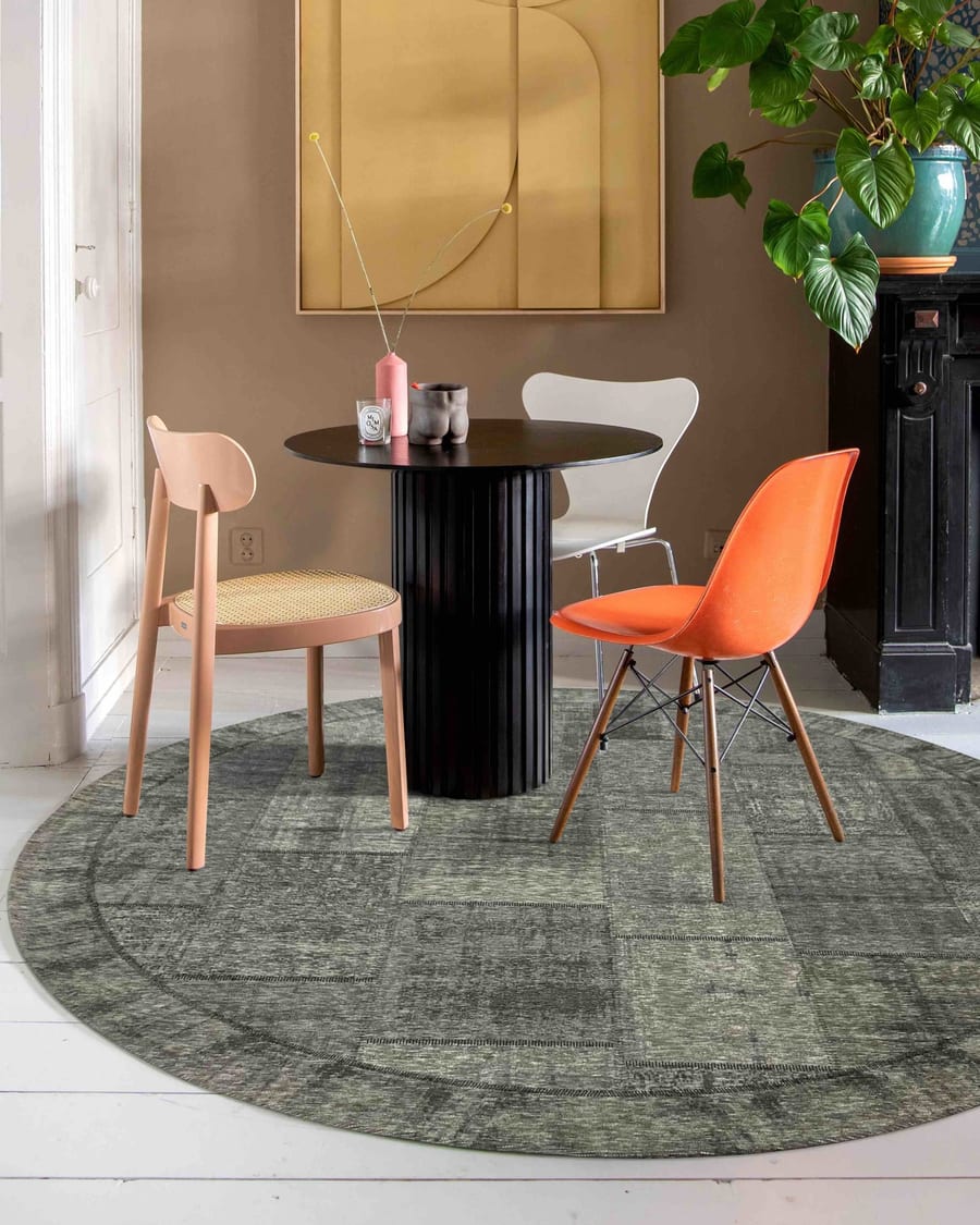 Enzo 23- Rond vintage vloerkleed antraciet grijze kleurstelling