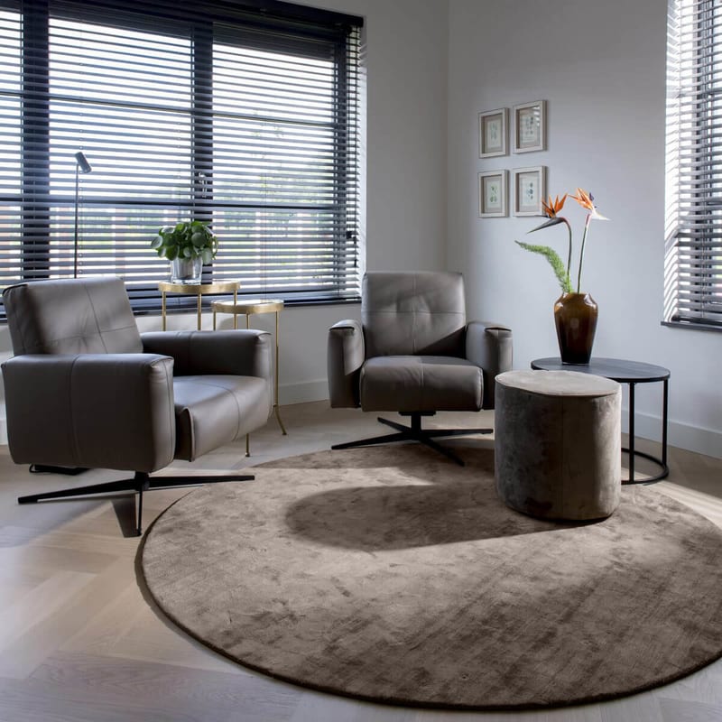 Crushed Velvet 18 - Rond vloerkleed viscose in Tin Grey