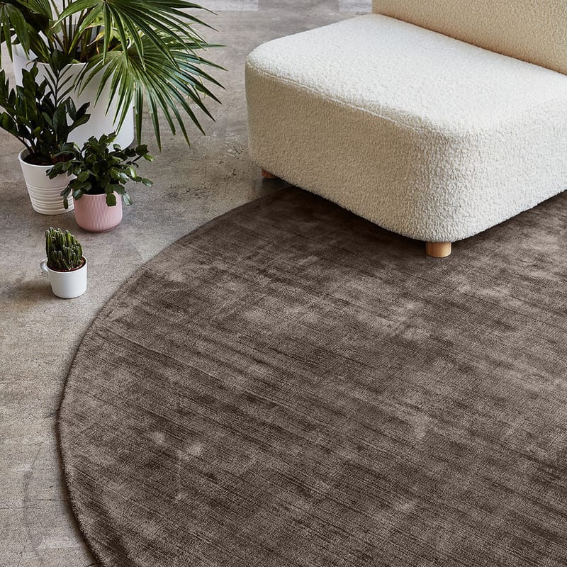 Crushed Velvet 18 - Rond vloerkleed viscose in Tin Grey