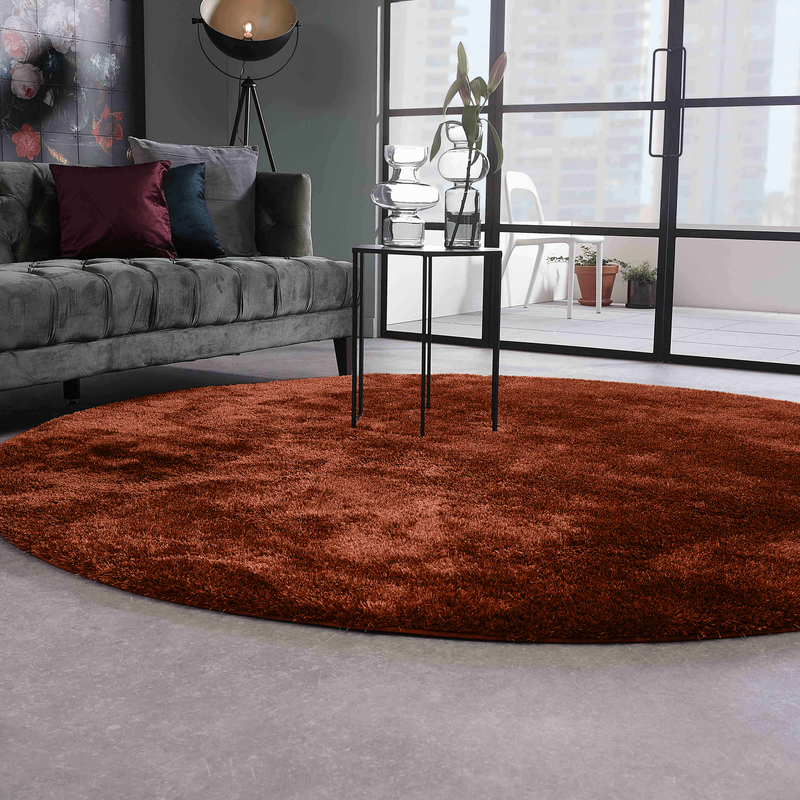 Ross 63 - Rond hoogpolig vloerkleed terra/oranje