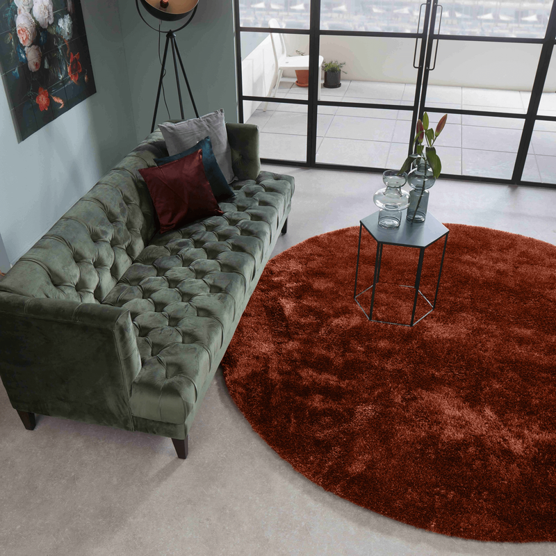 Ross 63 - Rond hoogpolig vloerkleed terra/oranje