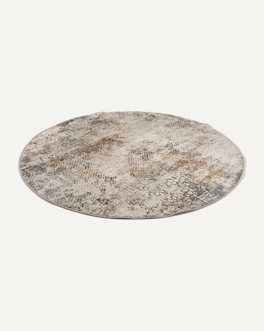 Safi 13 - Exclusief Rond vintage tapijt in grijs mix